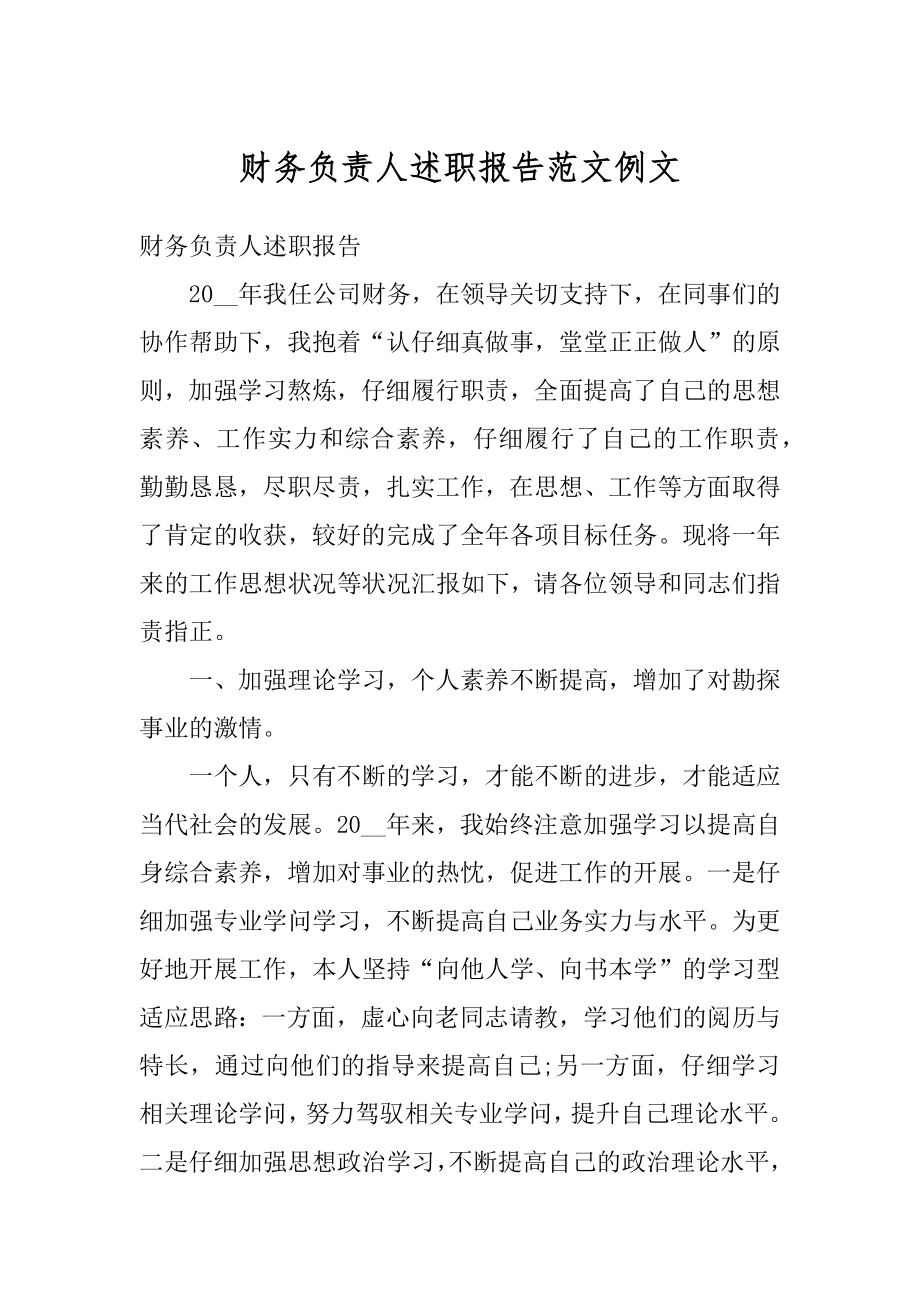 财务负责人述职报告范文例文汇编.docx_第1页