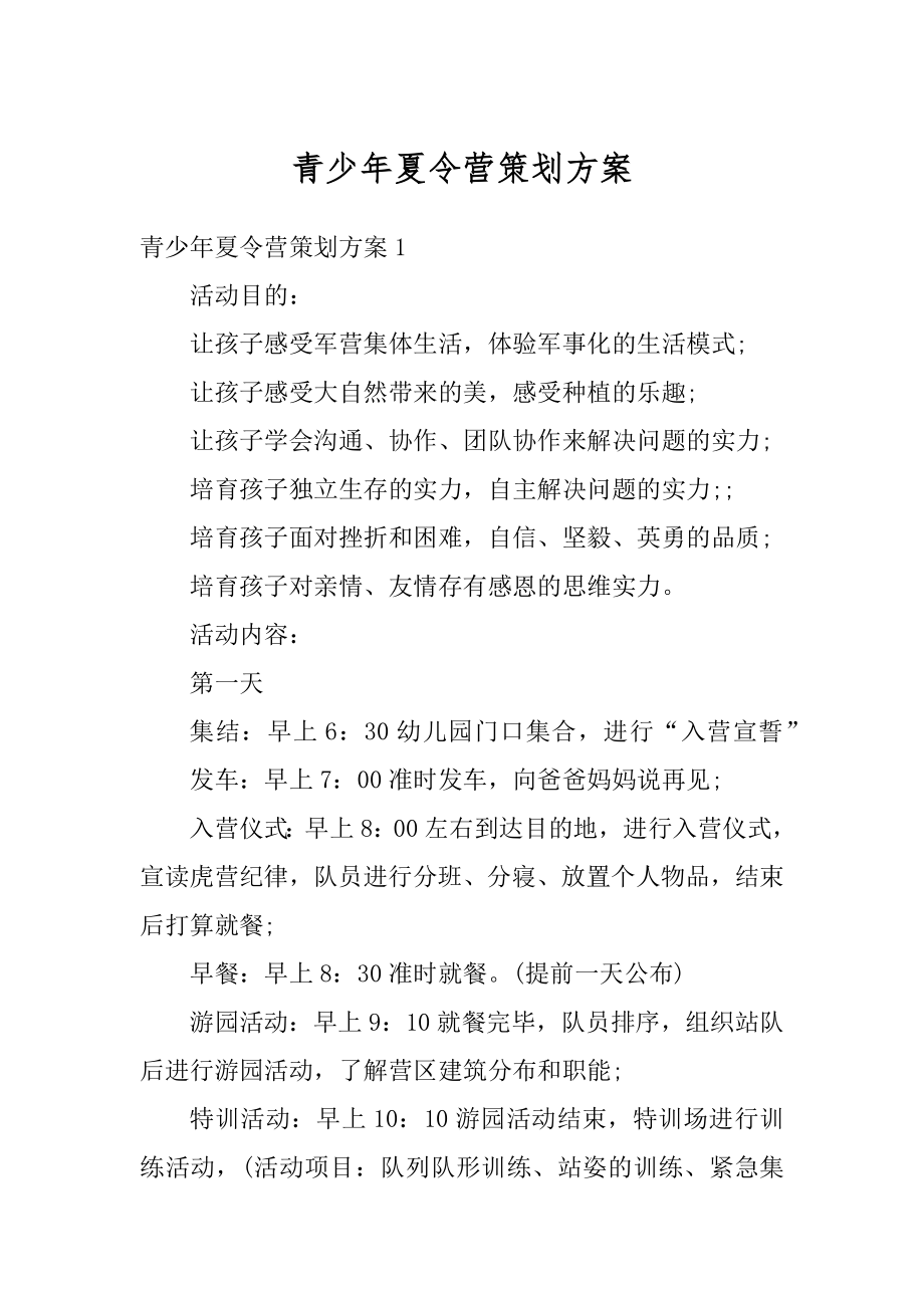 青少年夏令营策划方案范本.docx_第1页