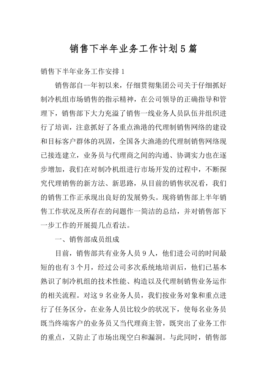 销售下半年业务工作计划5篇例文.docx_第1页