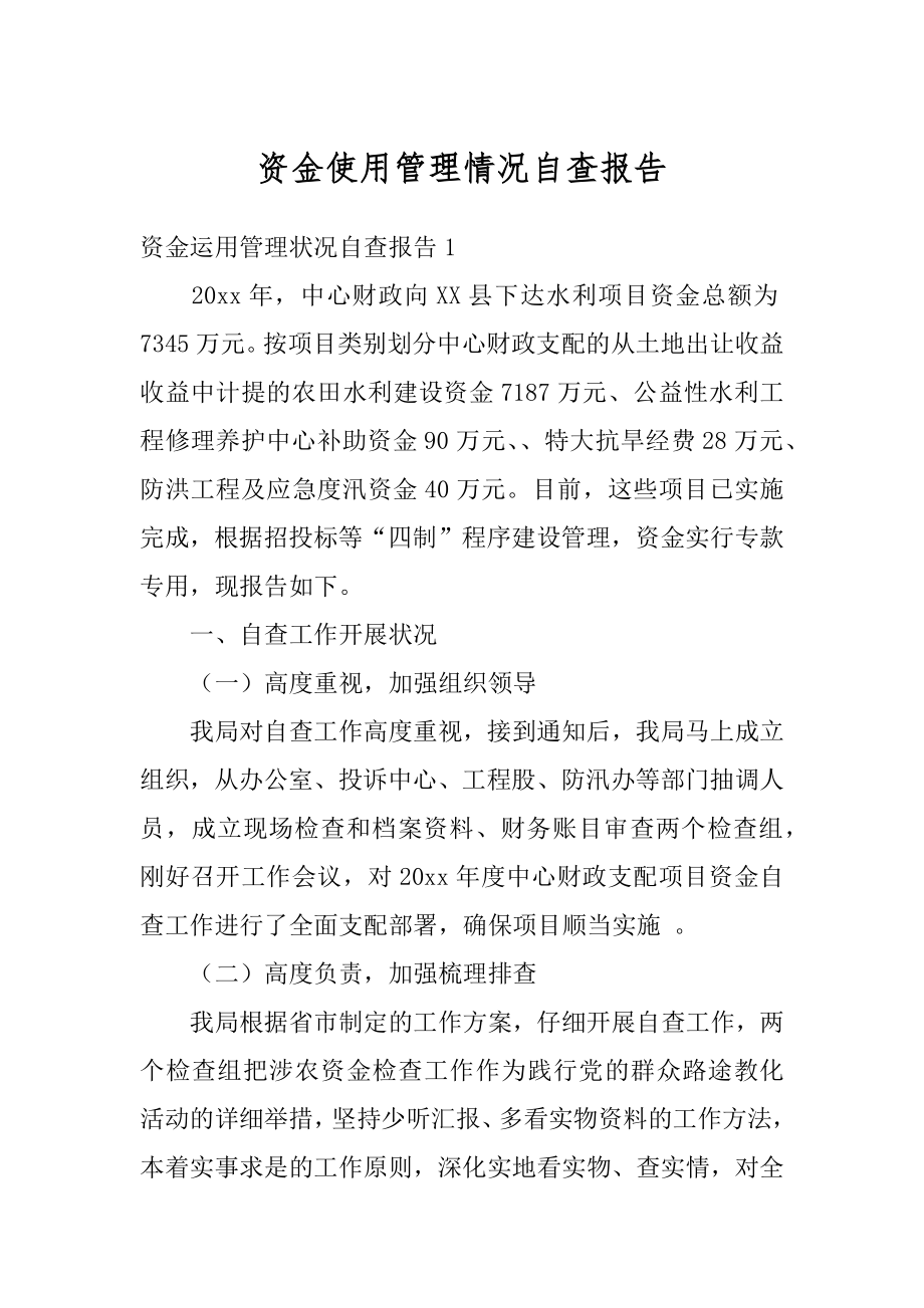 资金使用管理情况自查报告范文.docx_第1页