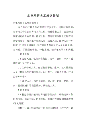 水电站新员工培训计划优质.docx