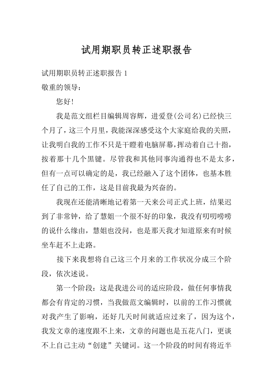 试用期职员转正述职报告精编.docx_第1页