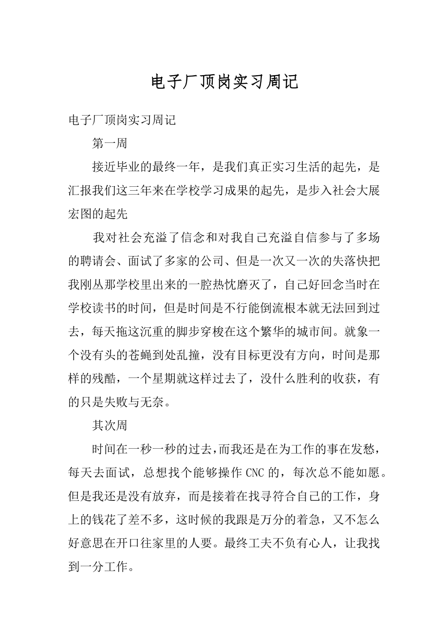 电子厂顶岗实习周记精选.docx_第1页