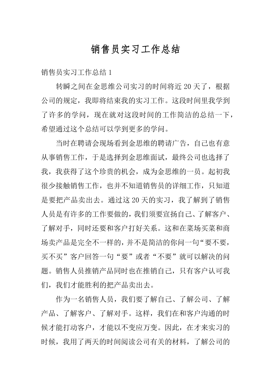 销售员实习工作总结精编.docx_第1页