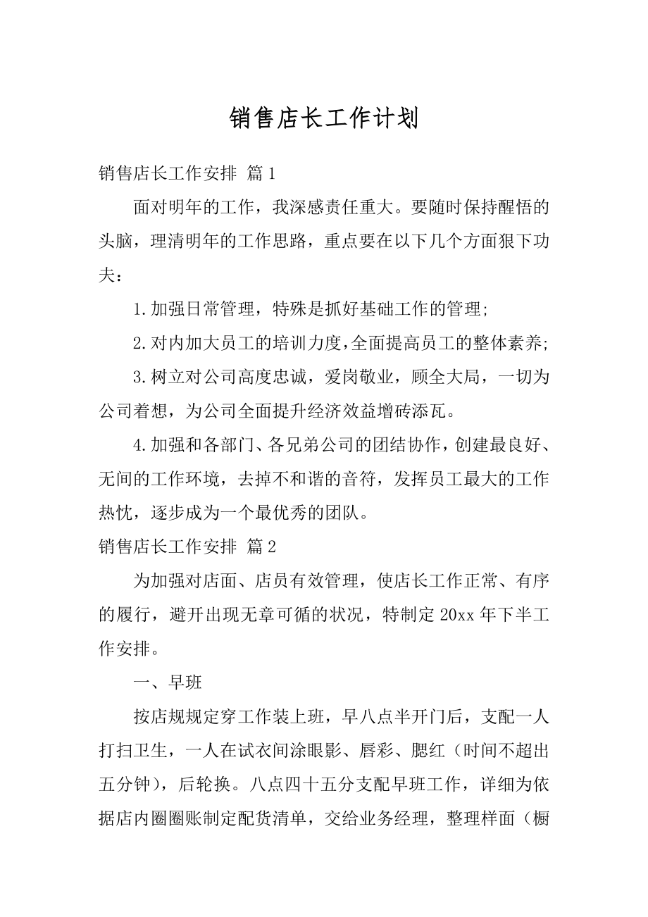 销售店长工作计划精选.docx_第1页