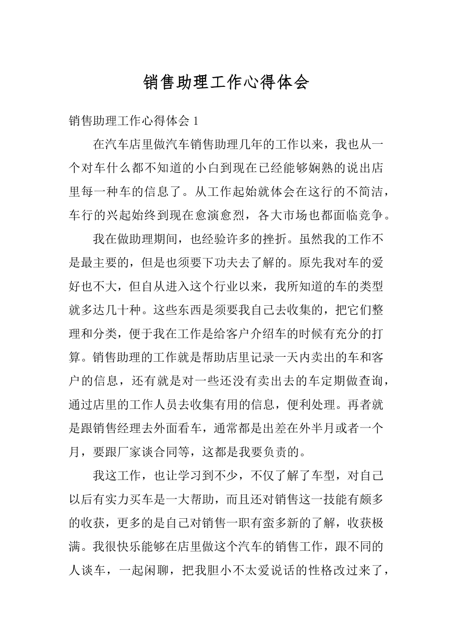 销售助理工作心得体会优质.docx_第1页