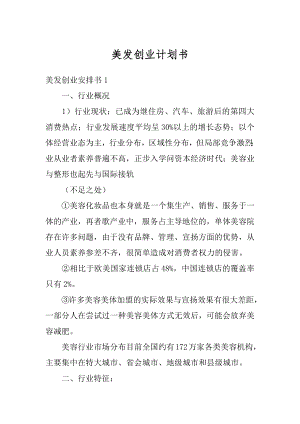 美发创业计划书精品.docx