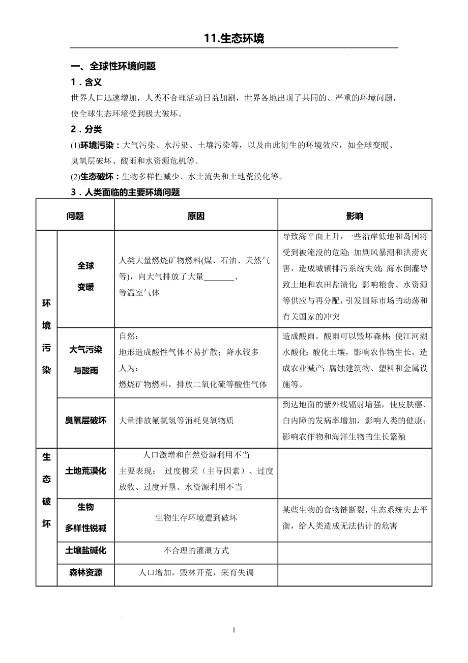 高考地理一轮复习 学案 11.生态环境.docx_第1页