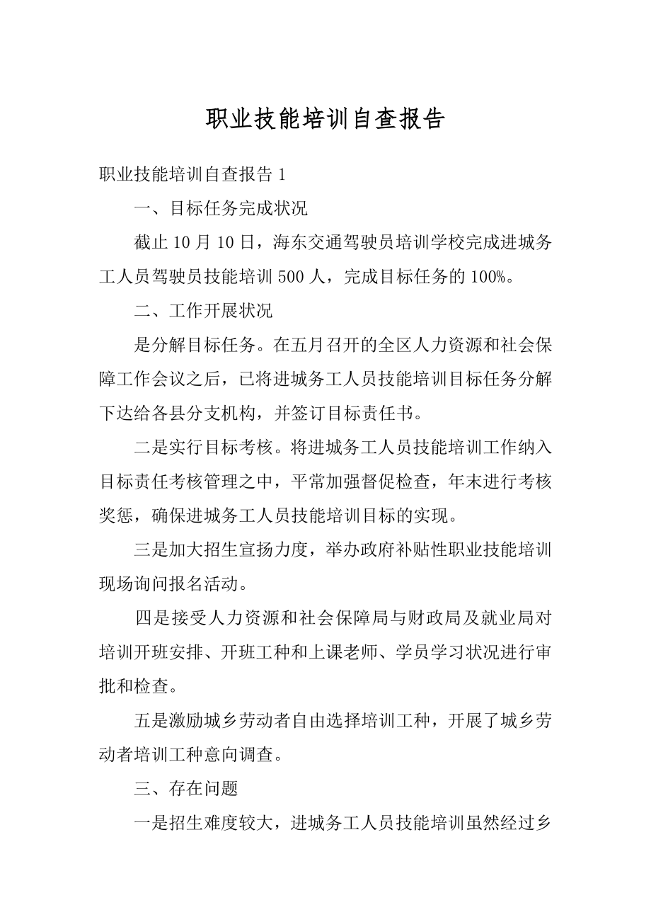 职业技能培训自查报告汇编.docx_第1页