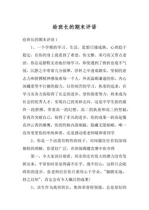 给班长的期末评语汇总.docx