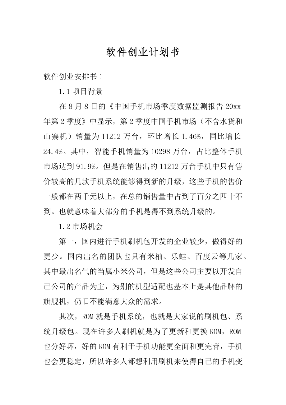 软件创业计划书精编.docx_第1页