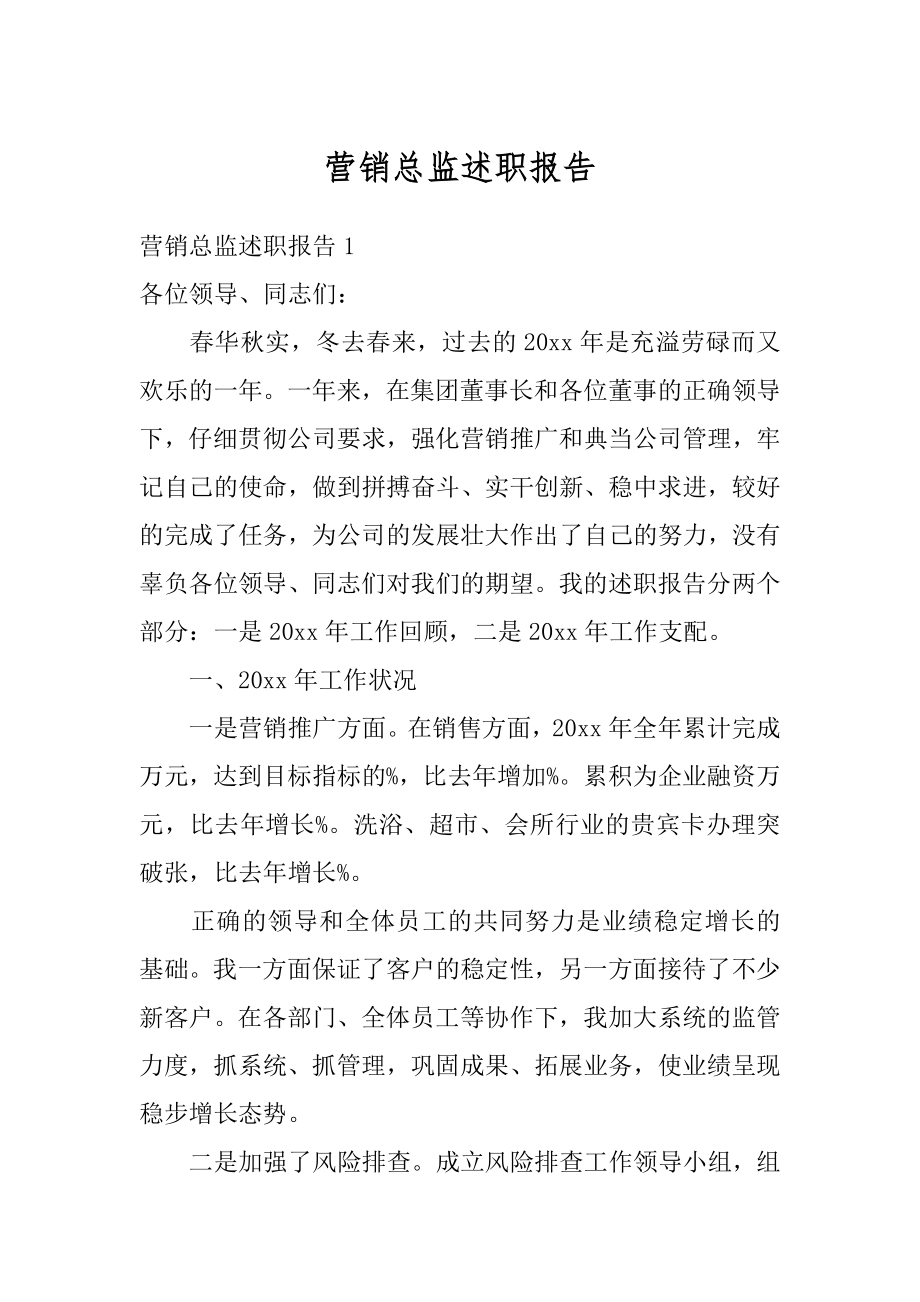 营销总监述职报告例文.docx_第1页