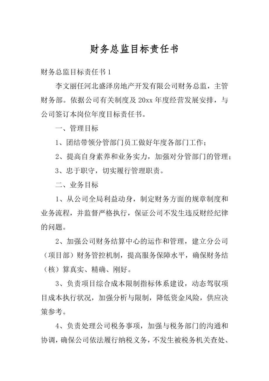 财务总监目标责任书汇总.docx_第1页