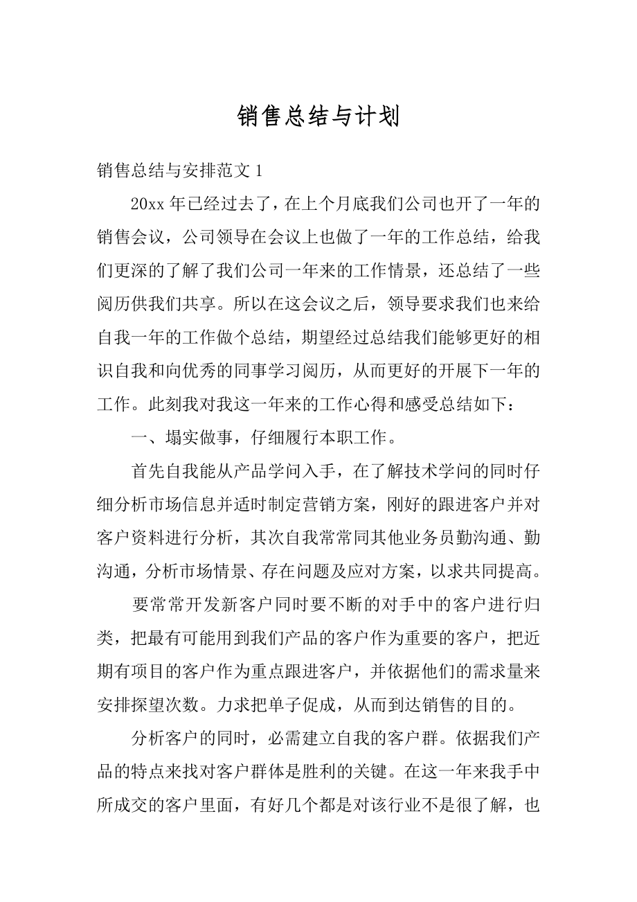 销售总结与计划范本.docx_第1页