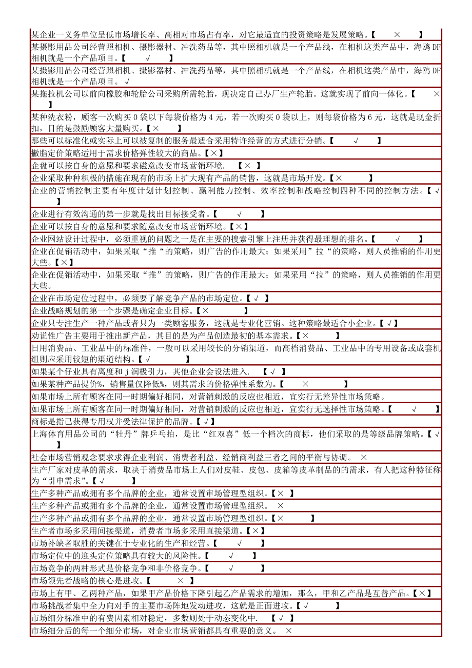 电大《市场营销学》期末复习判断题题库复习资料参考答案（已排序）.doc_第2页