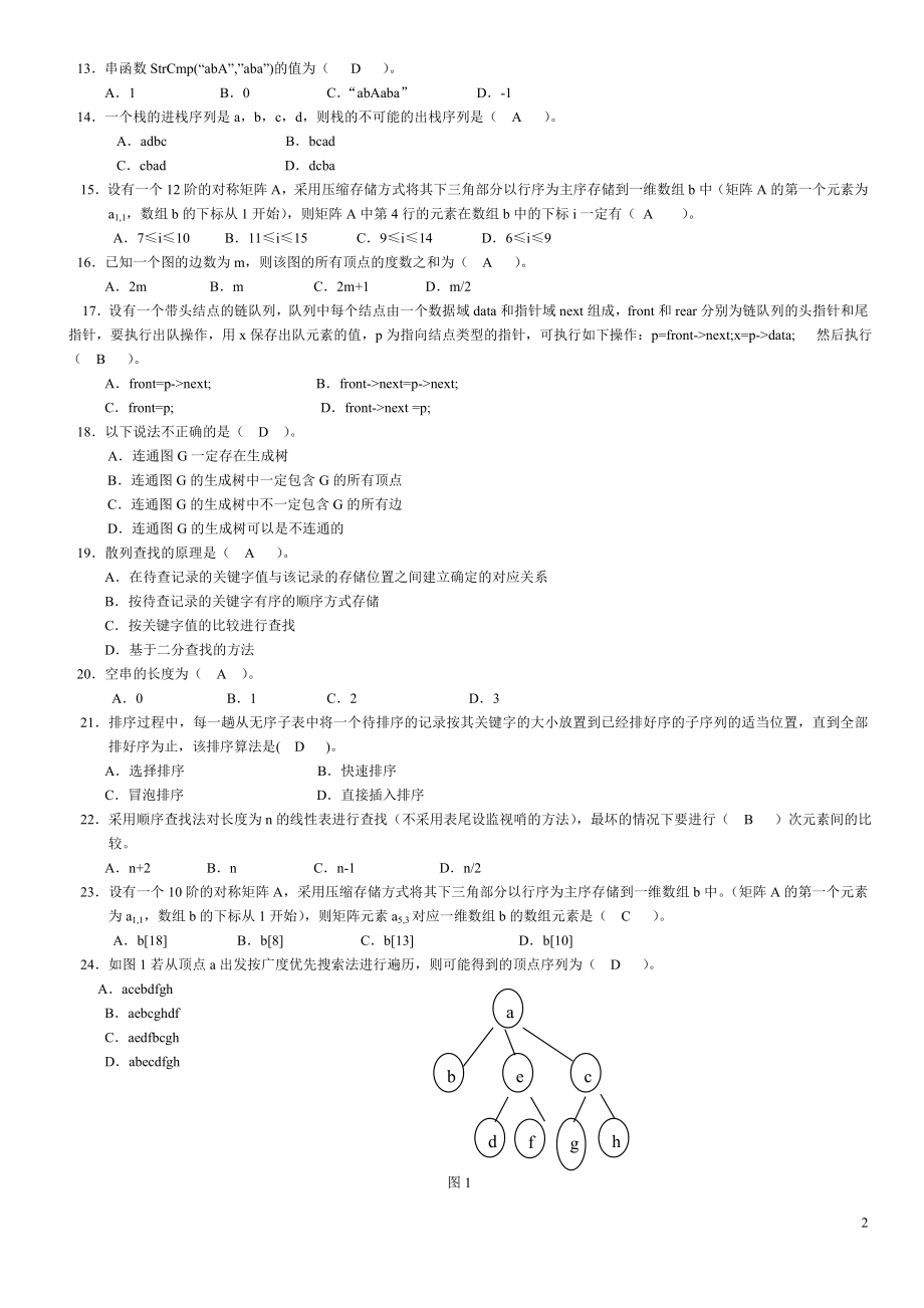 电大数据结构(本)期末综合练习试题及答案参考答案参考资料.doc_第2页