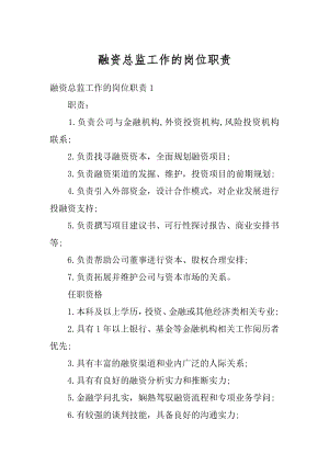 融资总监工作的岗位职责精编.docx