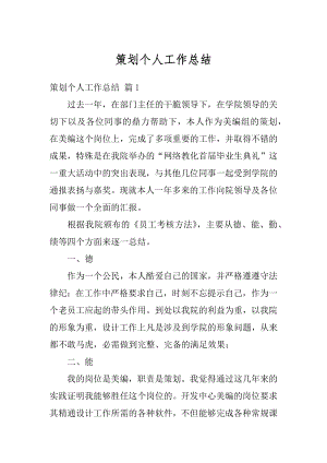 策划个人工作总结精编.docx