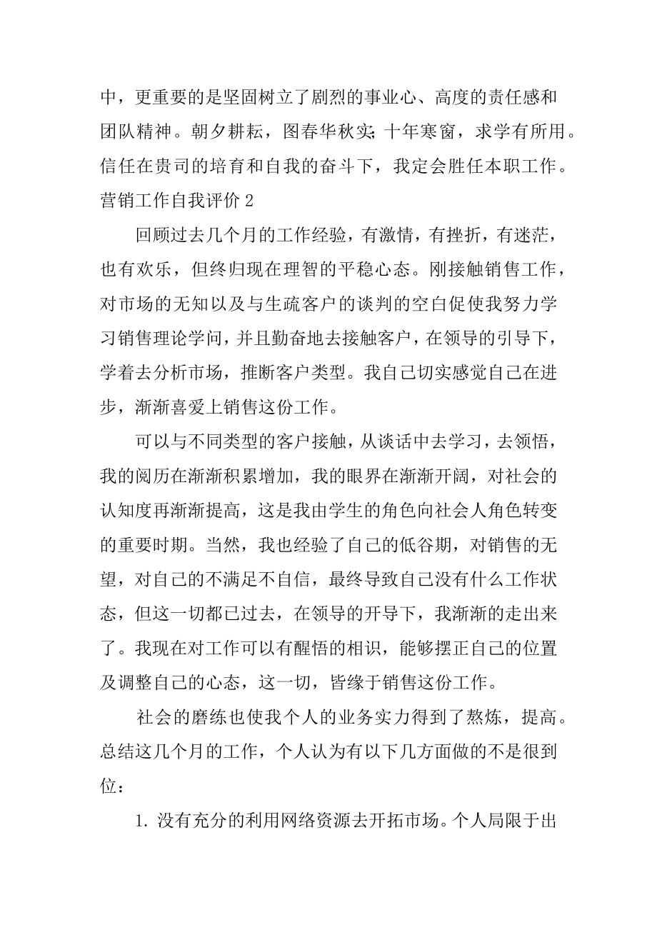 营销工作自我评价汇总.docx_第2页