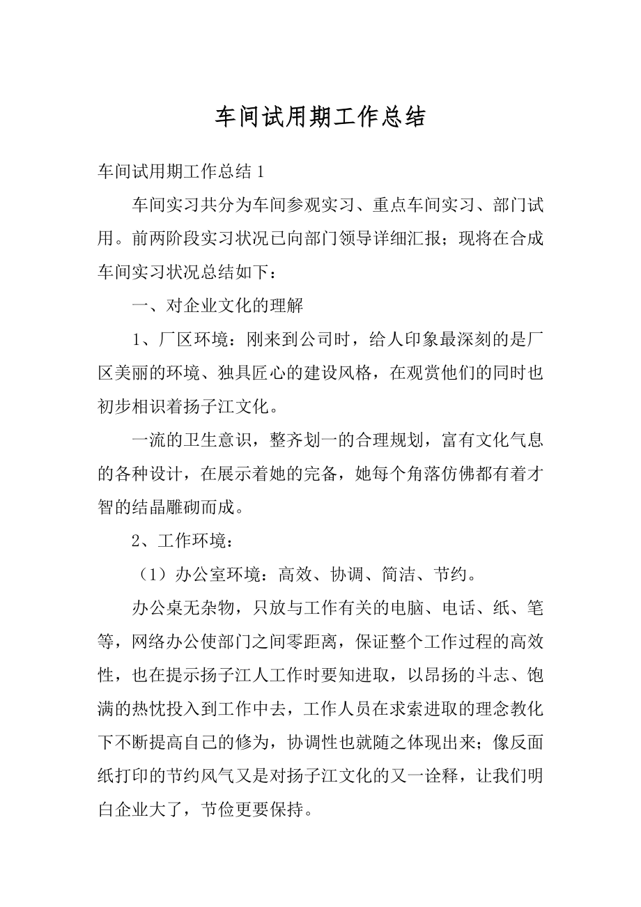 车间试用期工作总结汇编.docx_第1页