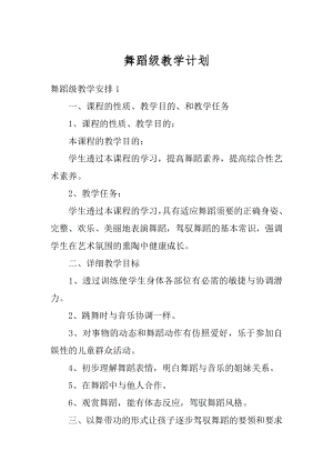 舞蹈级教学计划优质.docx