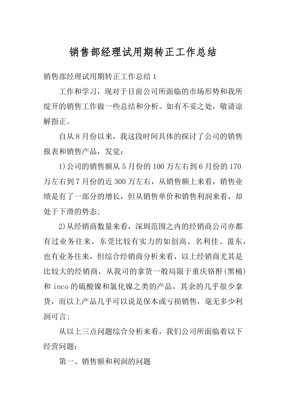 销售部经理试用期转正工作总结例文.docx_第1页