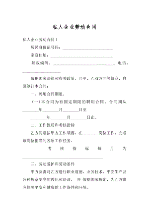 私人企业劳动合同范例.docx