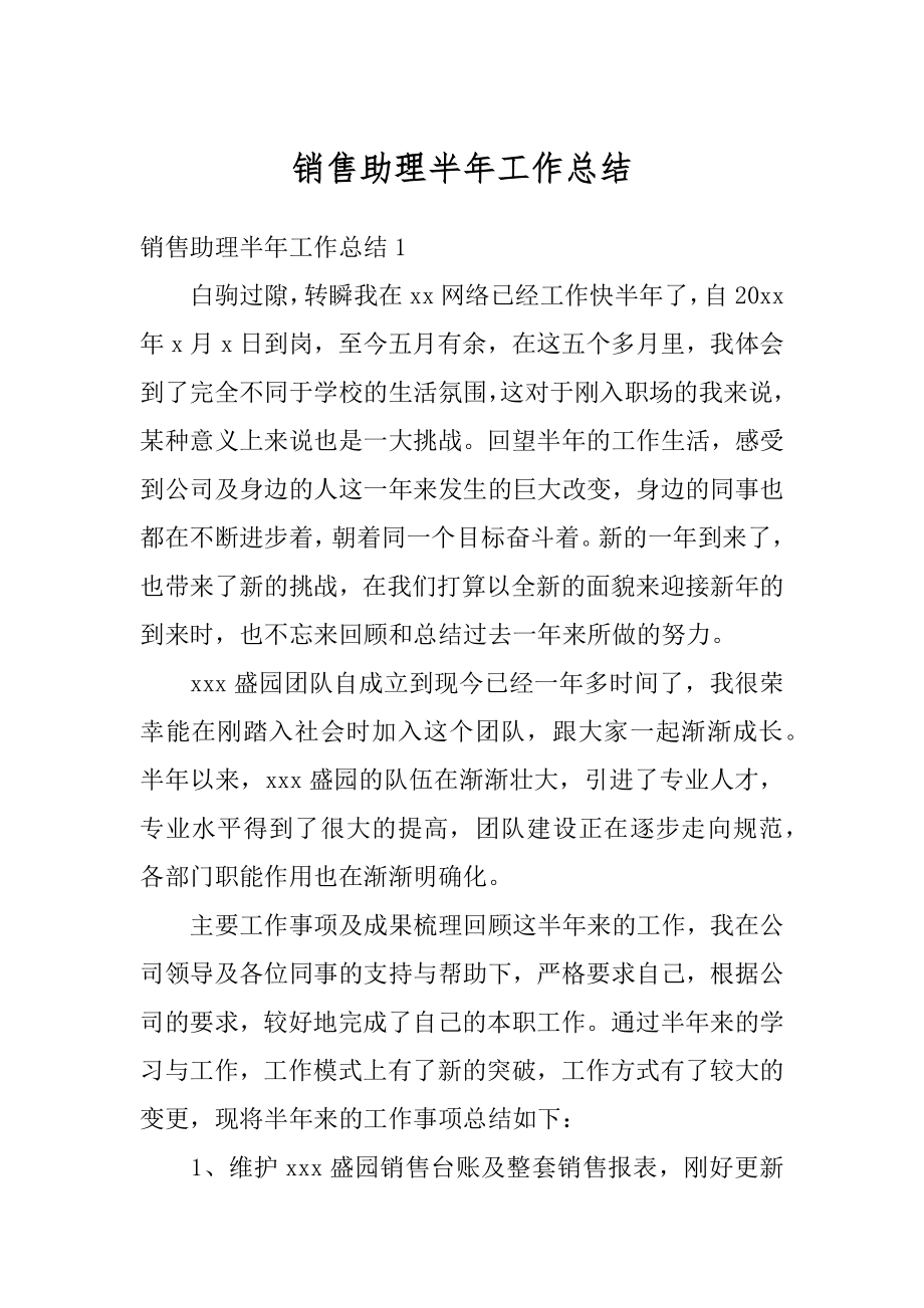 销售助理半年工作总结精选.docx_第1页