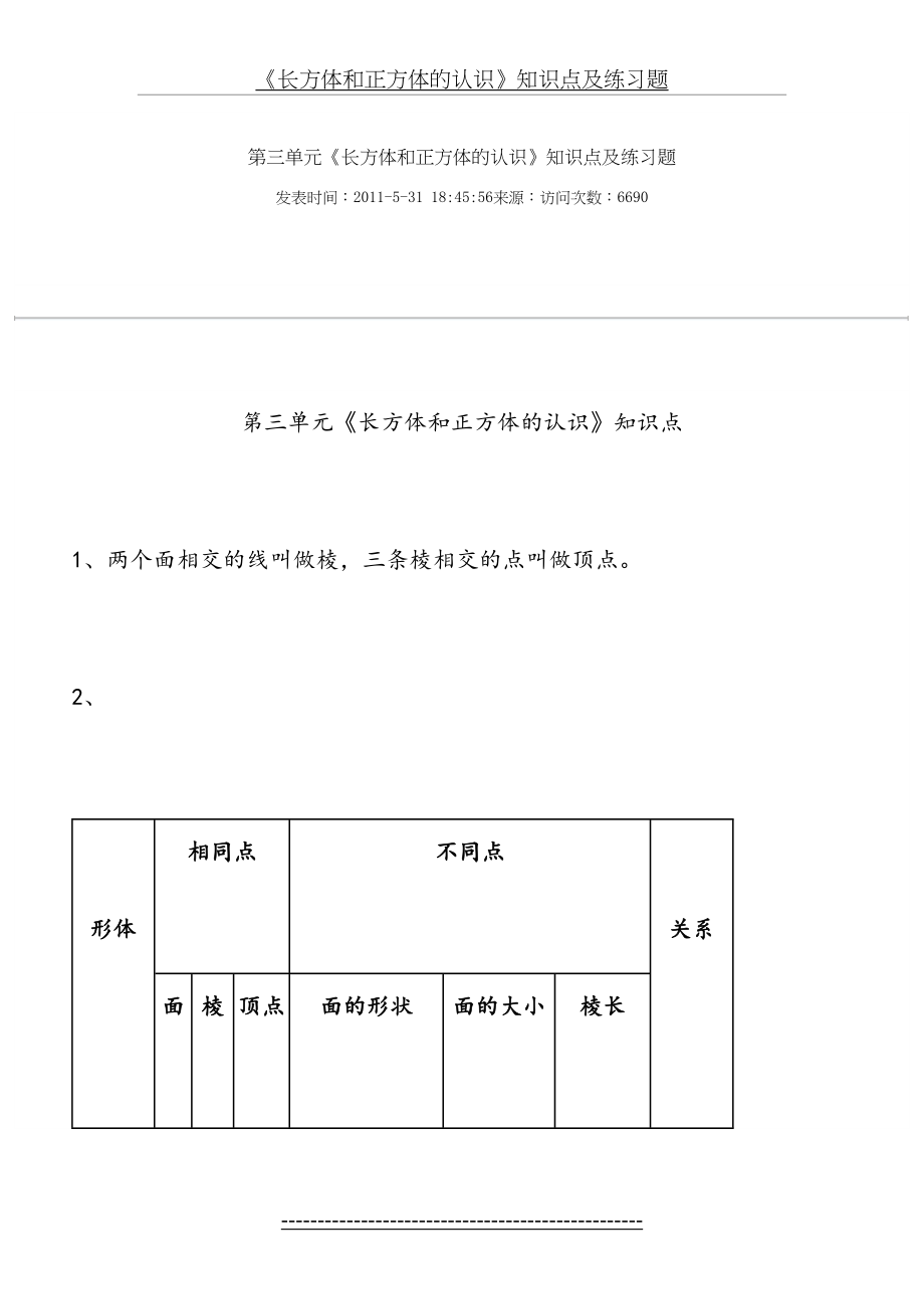 《长方体和正方体的认识》知识点及练习题.doc_第2页