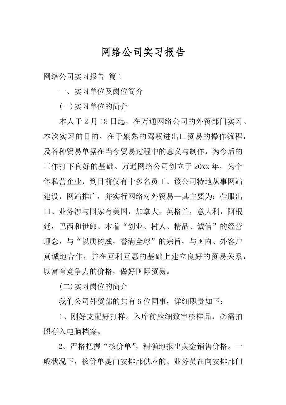 网络公司实习报告精编.docx_第1页