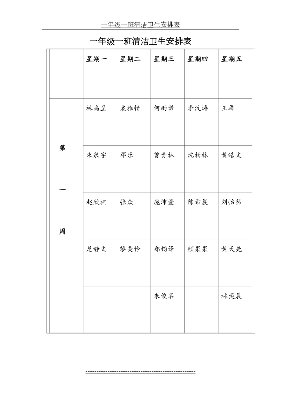 一年级一班清洁卫生安排表.doc_第2页