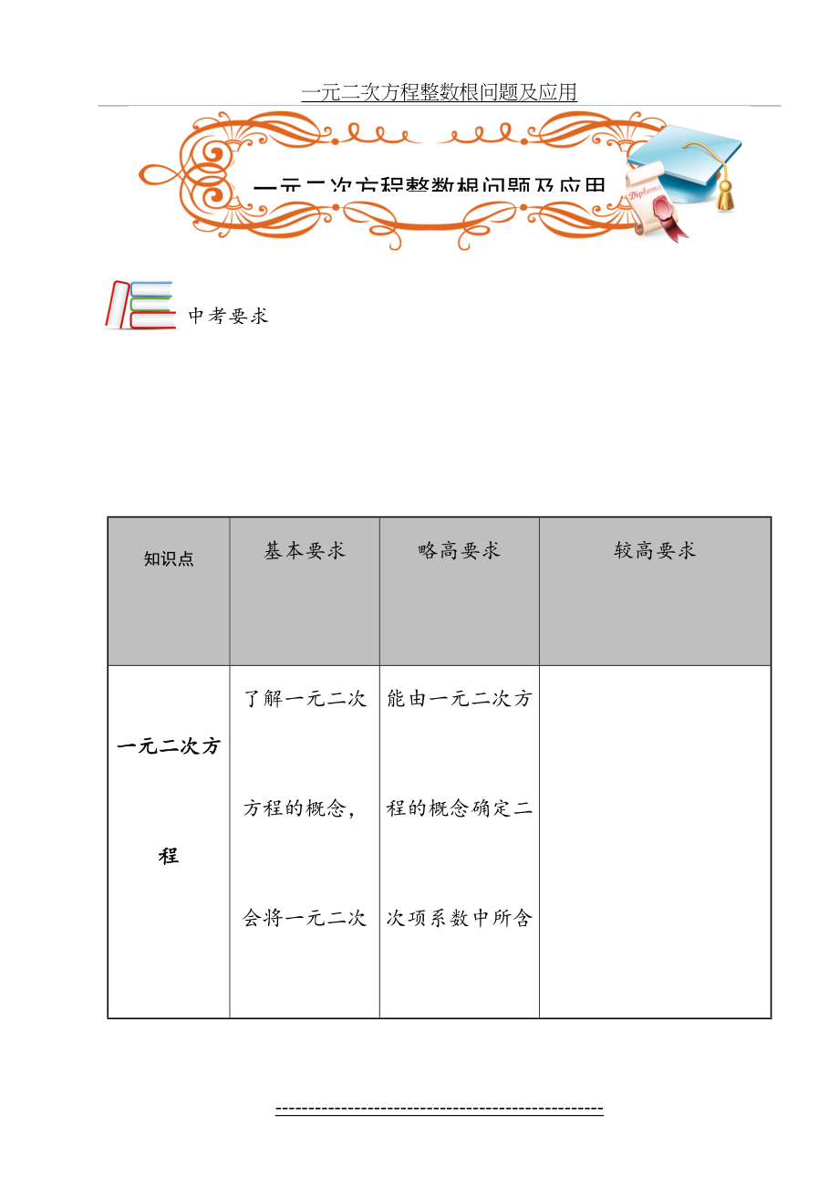 一元二次方程整数根问题及应用.doc_第2页