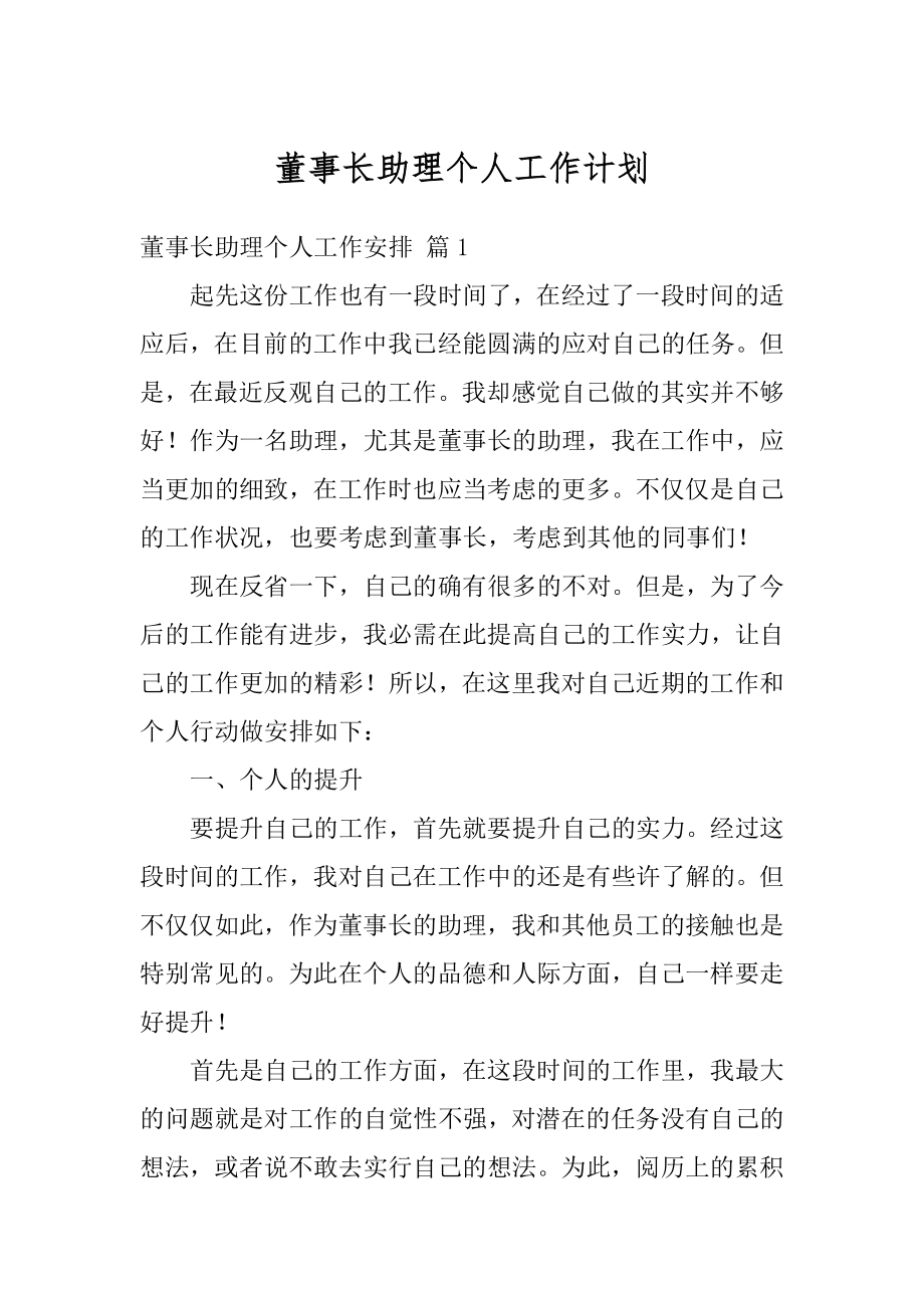 董事长助理个人工作计划精编.docx_第1页