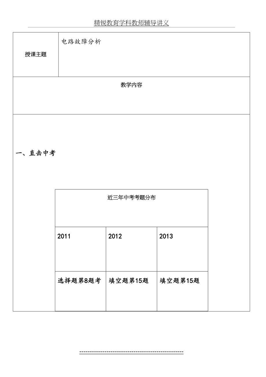 上海初三中考物理电路故障分析专题(有答案).doc_第2页