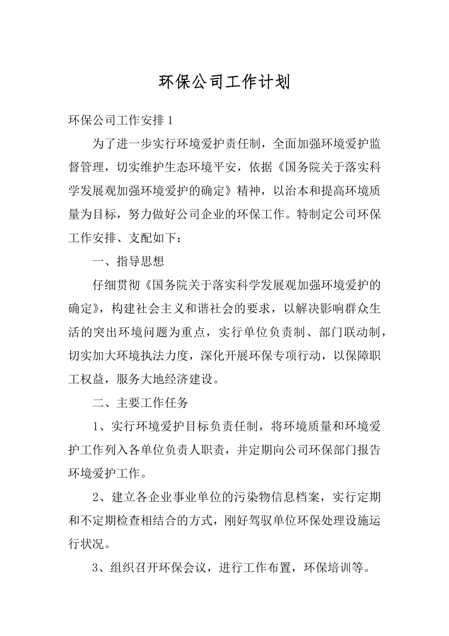 环保公司工作计划精编.docx_第1页