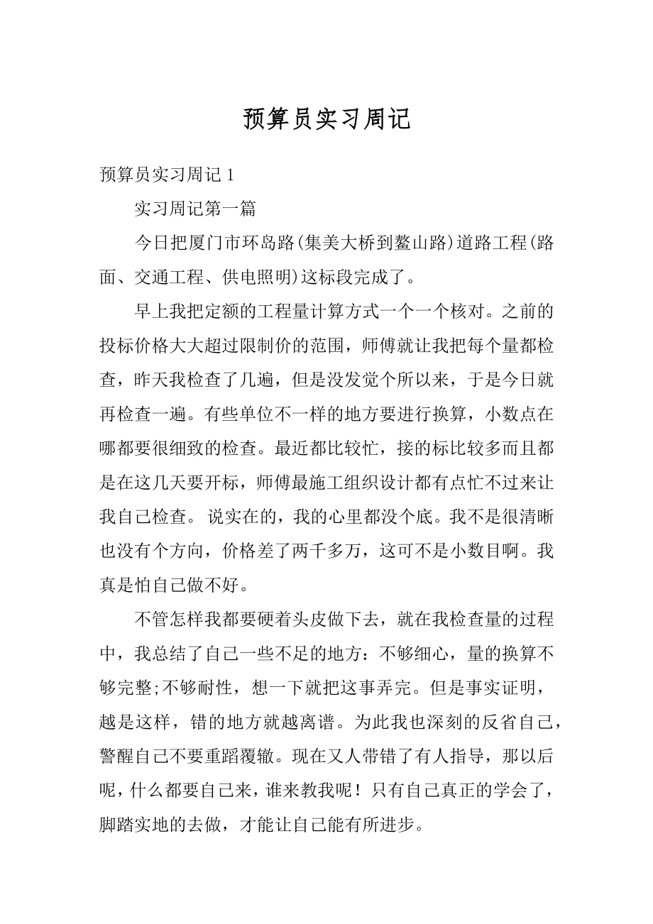 预算员实习周记范文.docx_第1页