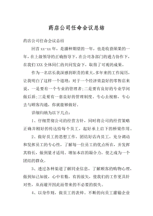 药店公司任命会议总结精选.docx