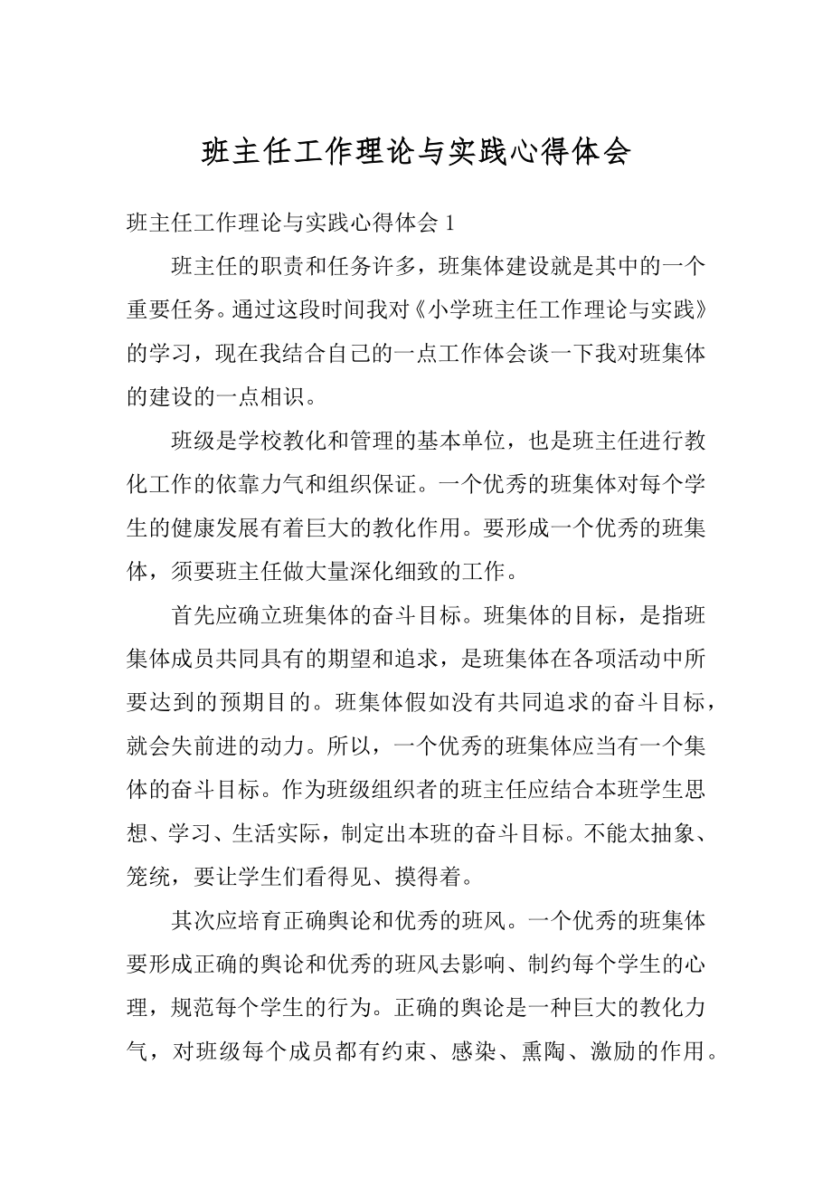 班主任工作理论与实践心得体会例文.docx_第1页