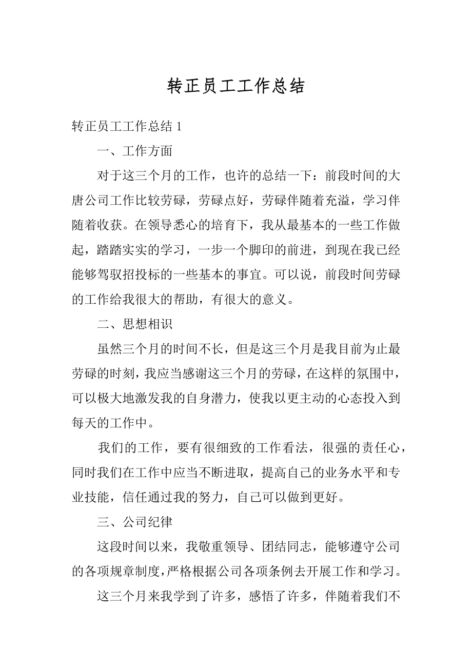 转正员工工作总结精编.docx_第1页