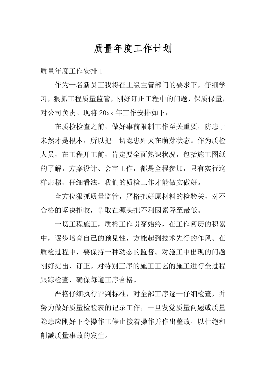 质量年度工作计划汇总.docx_第1页