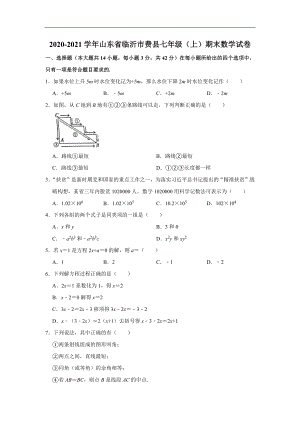 山东省临沂市费县2020-2021学年上学期期末考试七年级 数学试卷.doc