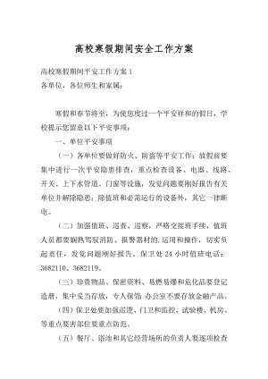 高校寒假期间安全工作方案精选.docx