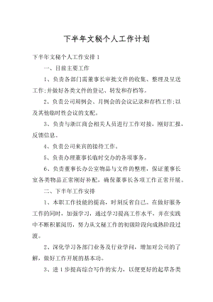 下半年文秘个人工作计划精选.docx