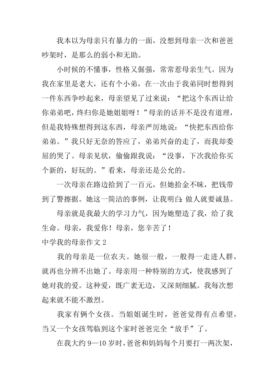 高中我的母亲作文精选.docx_第2页