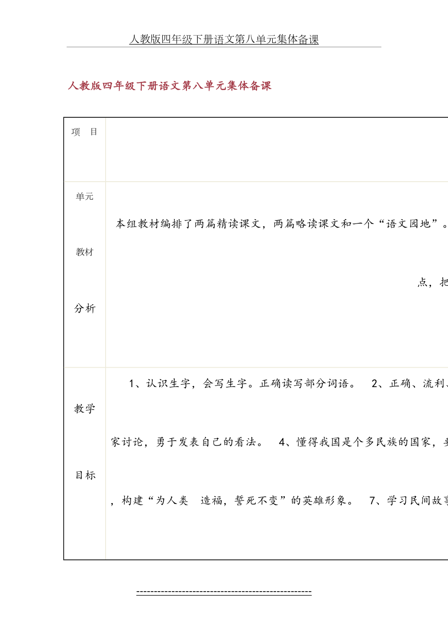 人教版四年级下册语文第八单元集体备课.doc_第2页