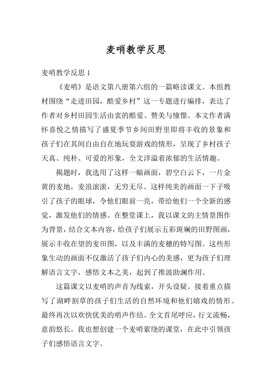 麦哨教学反思例文.docx_第1页