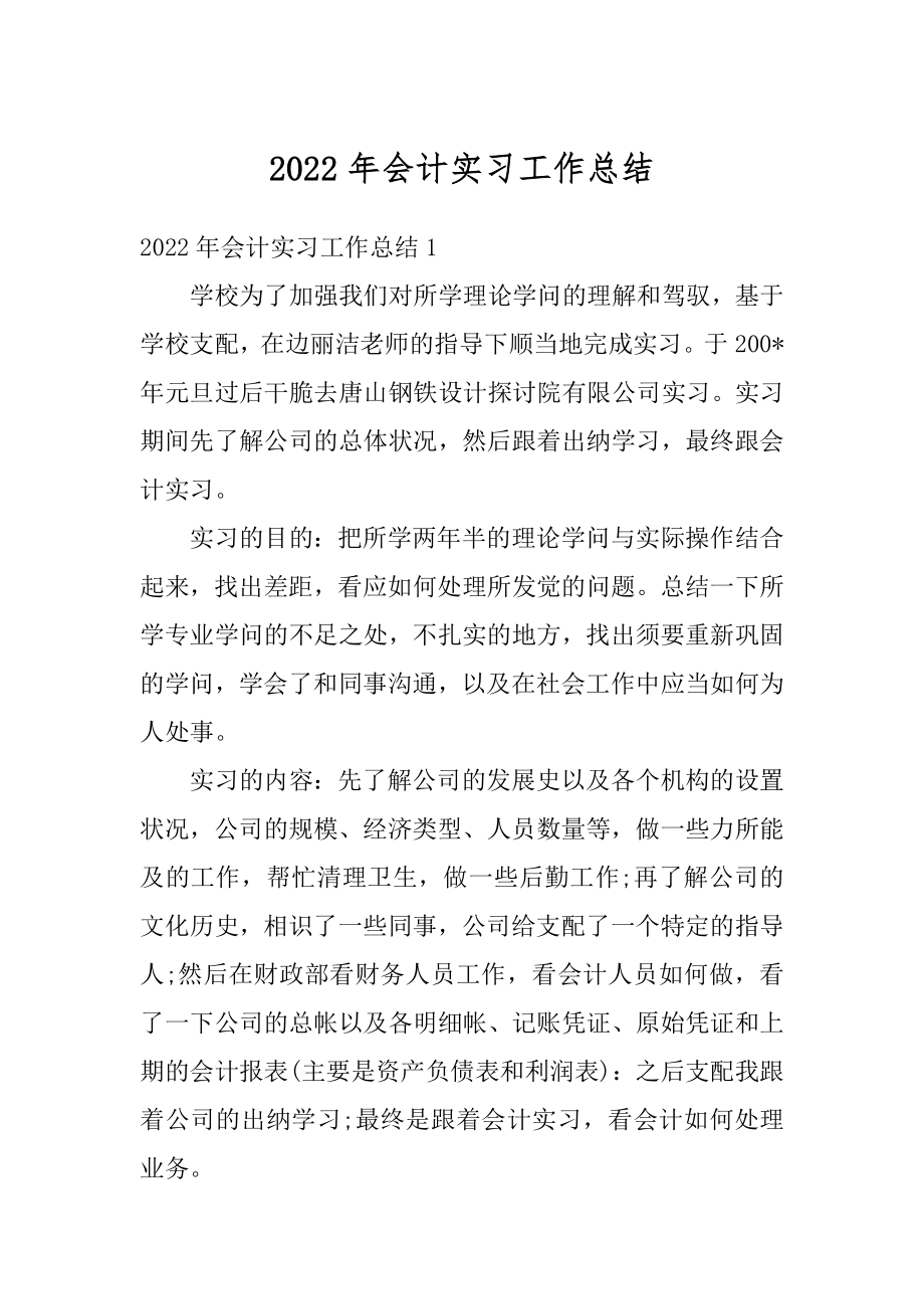 2022年会计实习工作总结例文.docx_第1页