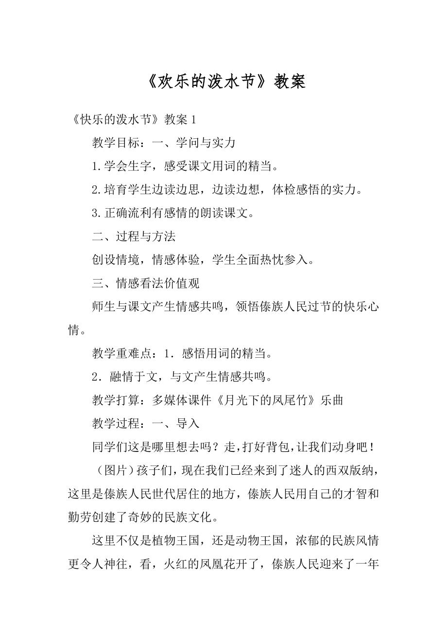 《欢乐的泼水节》教案优质.docx_第1页