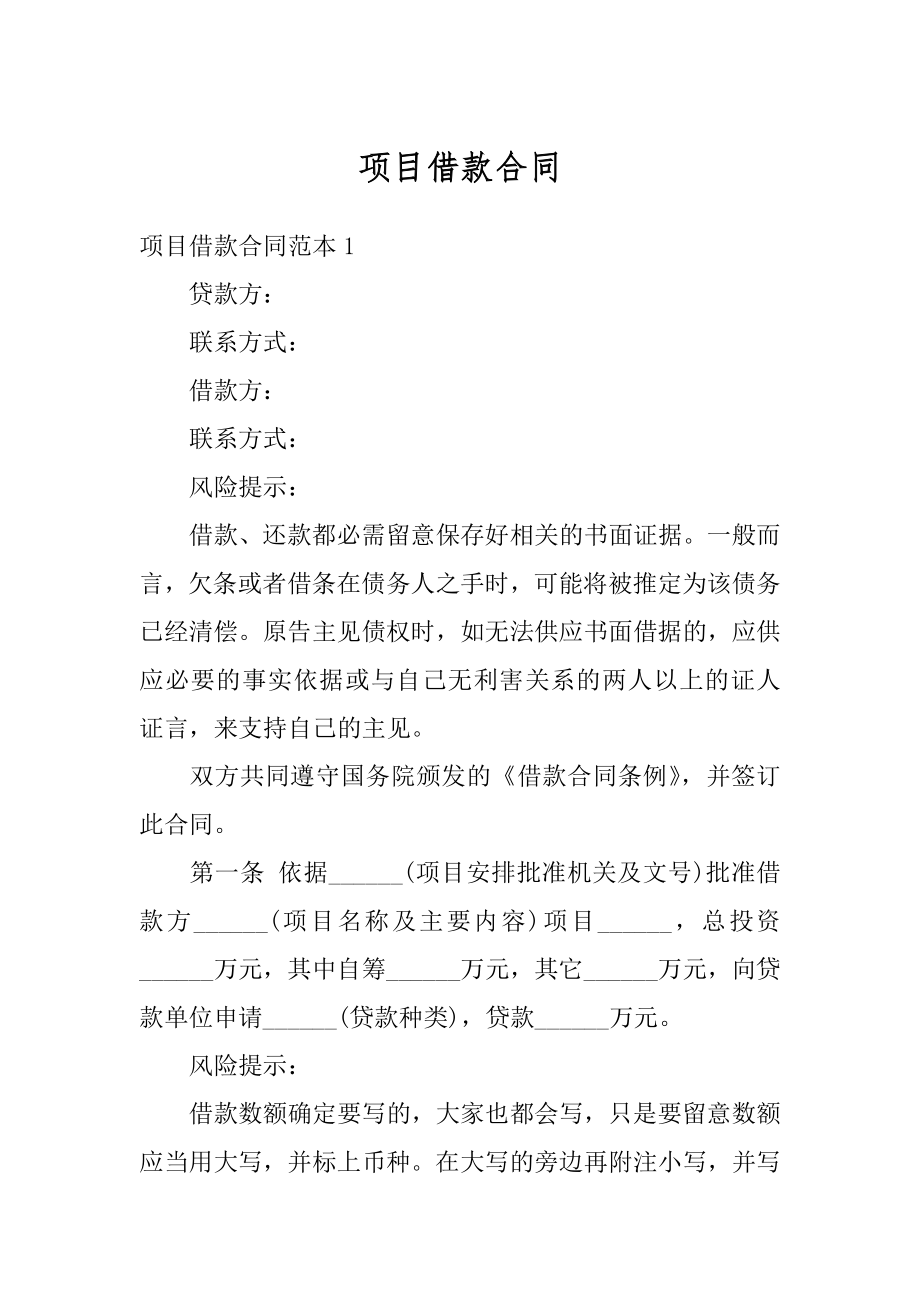 项目借款合同精品.docx_第1页