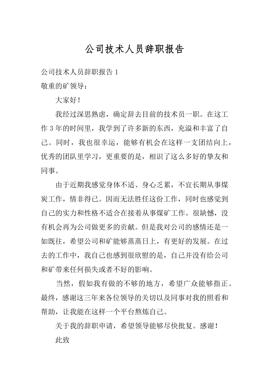 公司技术人员辞职报告范本.docx_第1页